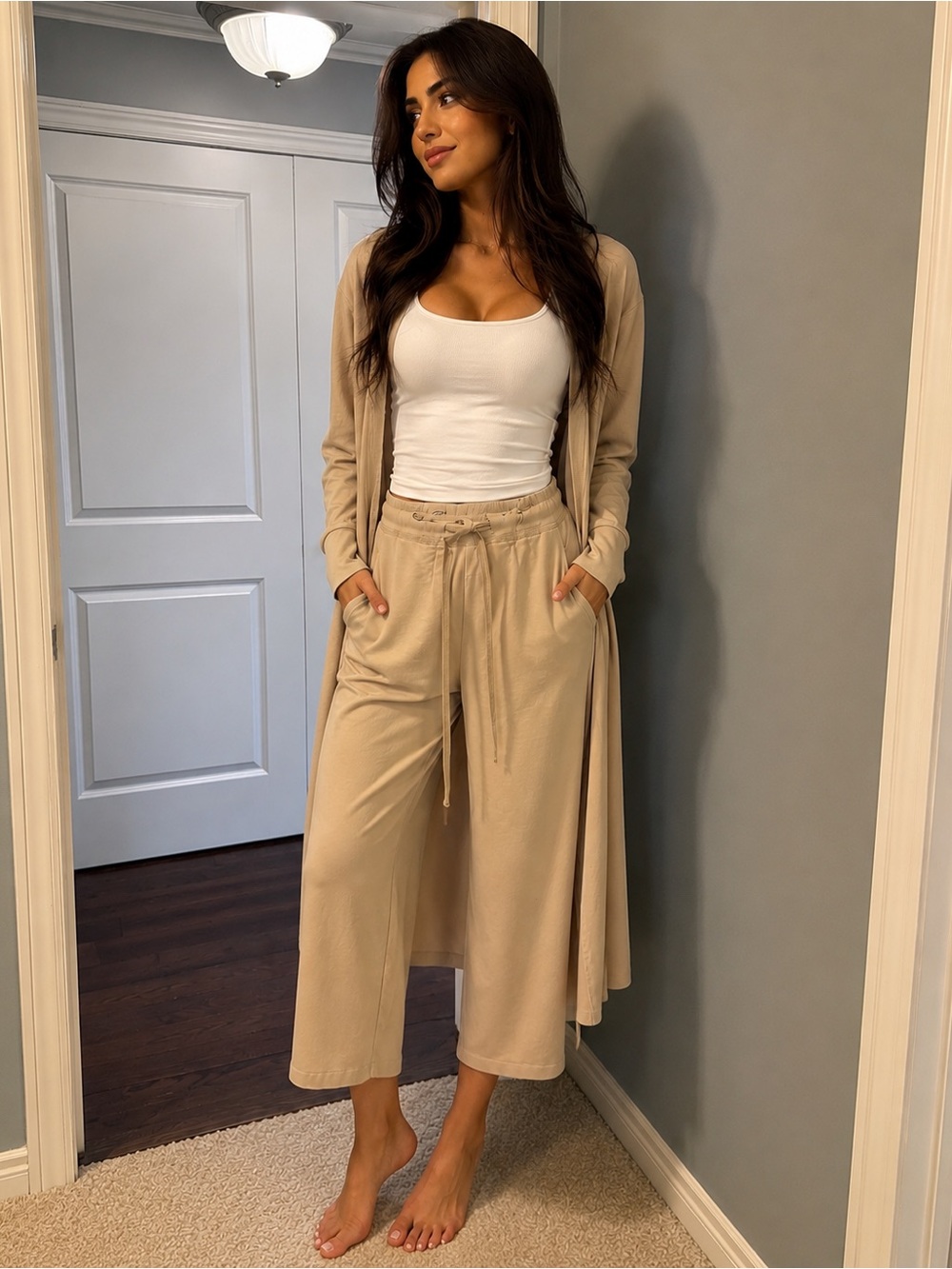 Wilfred Wide-Leg High-Waist Trousers in Light Beige